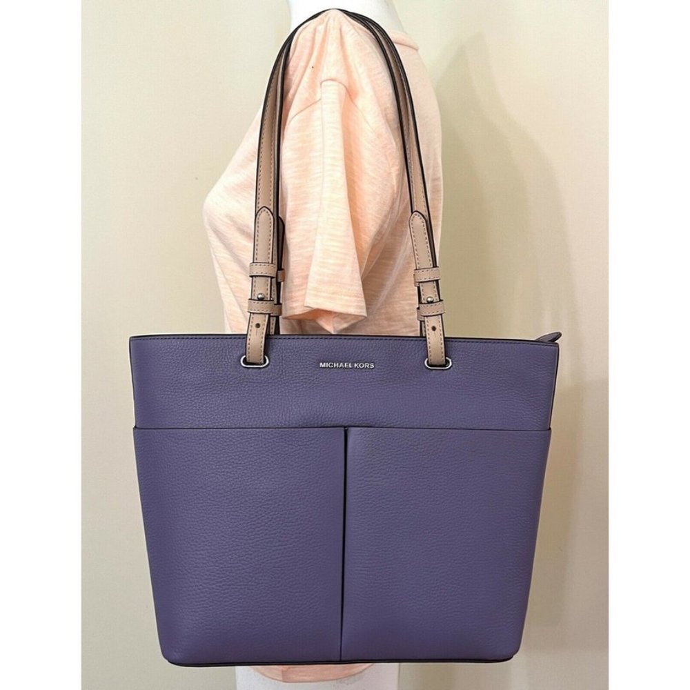 Michael Kors Bedford Purple Pebbled Leather Medium Pocket Tote Shoulder BAG
